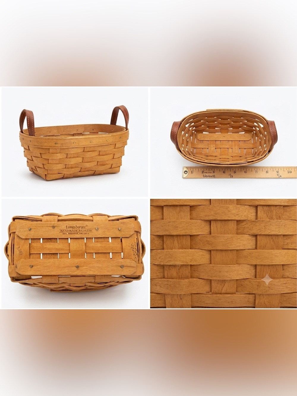 Longaberger Handwoven Oval Basket with Handles Signed 2005
